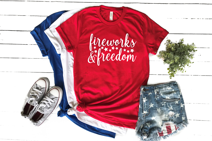 A patriotic SVG that says fireworks and freedom