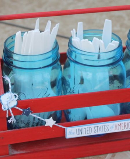 blue jars with utensils
